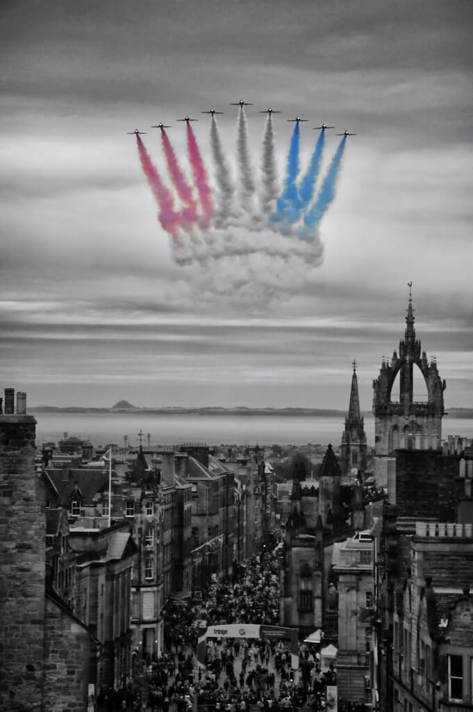 Last, but not least, the Red Arrows flying up the Royal Mile